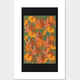 Orange Flower pattern Posters and Art